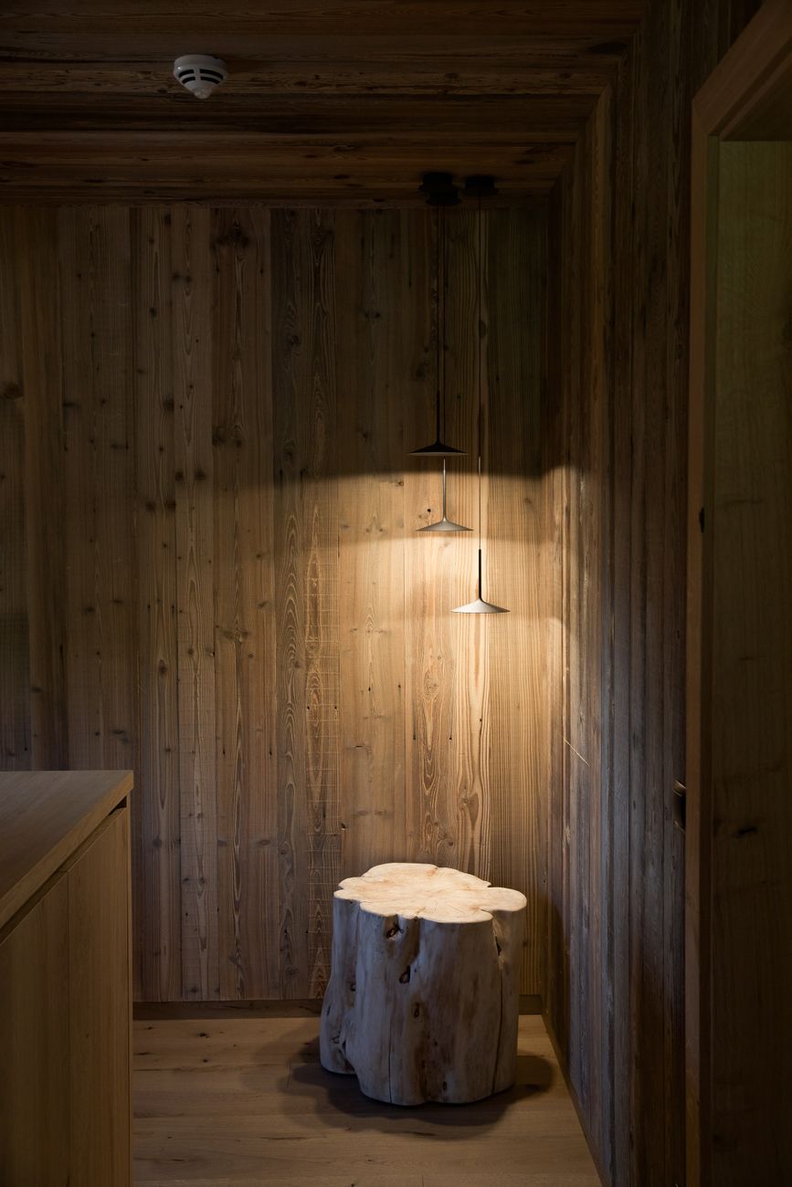 Minimalist wooden mountain retreat pavilion interior
